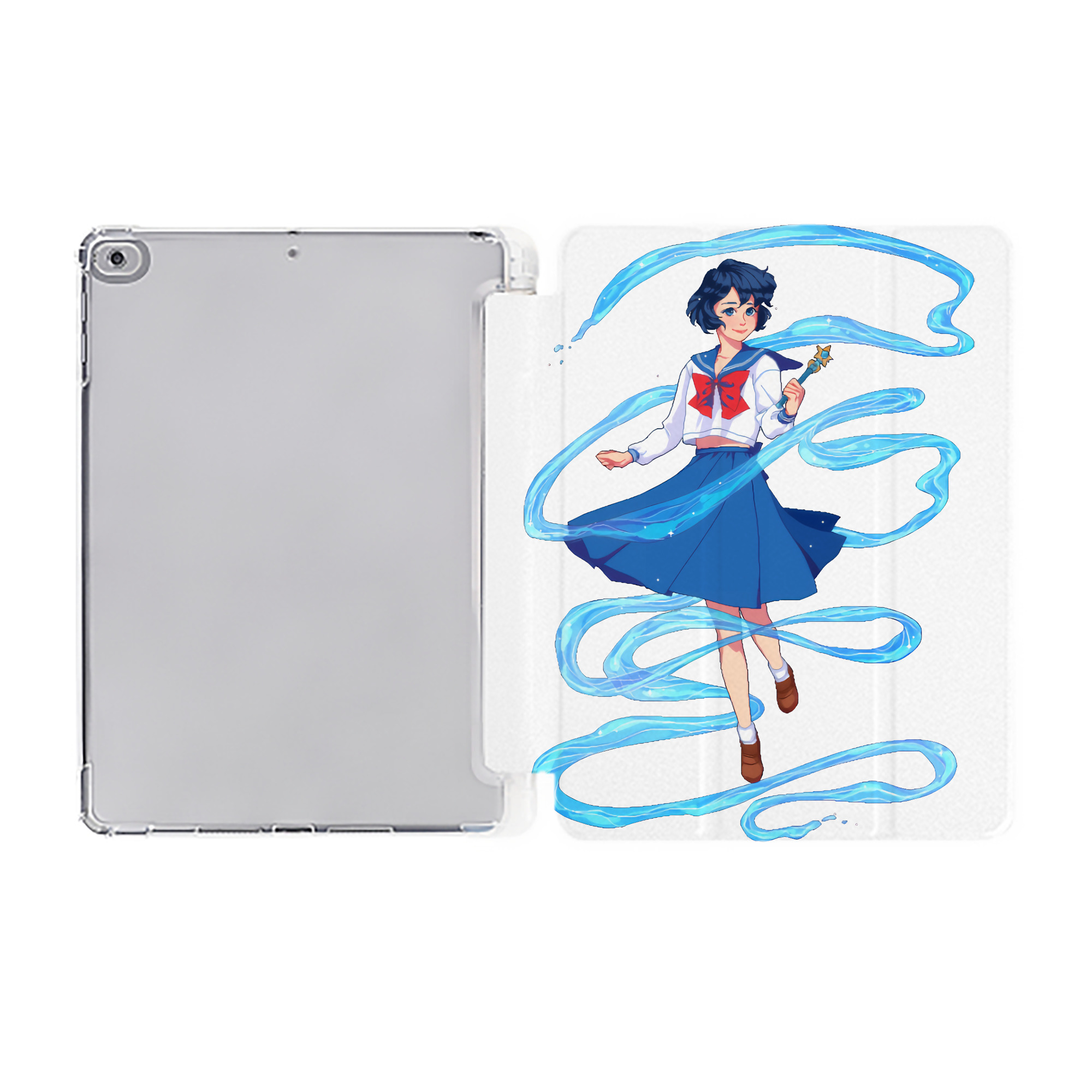 （画像用） 美少女戦士セーラームーン 水野 亜美 みずの あみ Sailor Moon Mizuno Ami IPad ケース ペン収納付き 三つ折りスタンド PUレザー×シリコン 対応機種9.5/10.5/10.9インチ